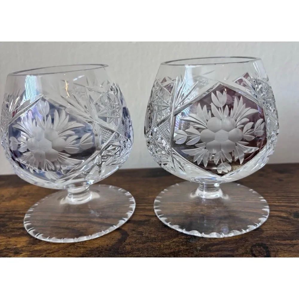 Vintage French Hand Cut Crystal Cognac Glasses/ Set Of 2